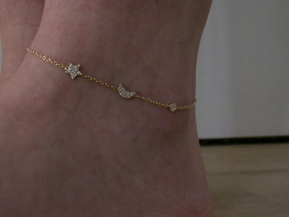 STER, MAAN, DIAMAND ENKELBANDJE GOUD