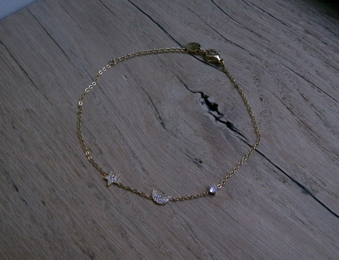 STER, MAAN, DIAMAND ENKELBANDJE GOUD