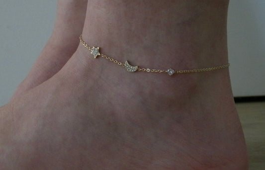 STER, MAAN, DIAMAND ENKELBANDJE GOUD