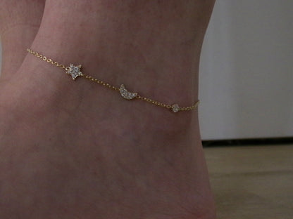 STER, MAAN, DIAMAND ENKELBANDJE GOUD