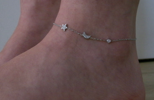 STER, MAAN, DIAMAND ENKELBANDJE ZILVER